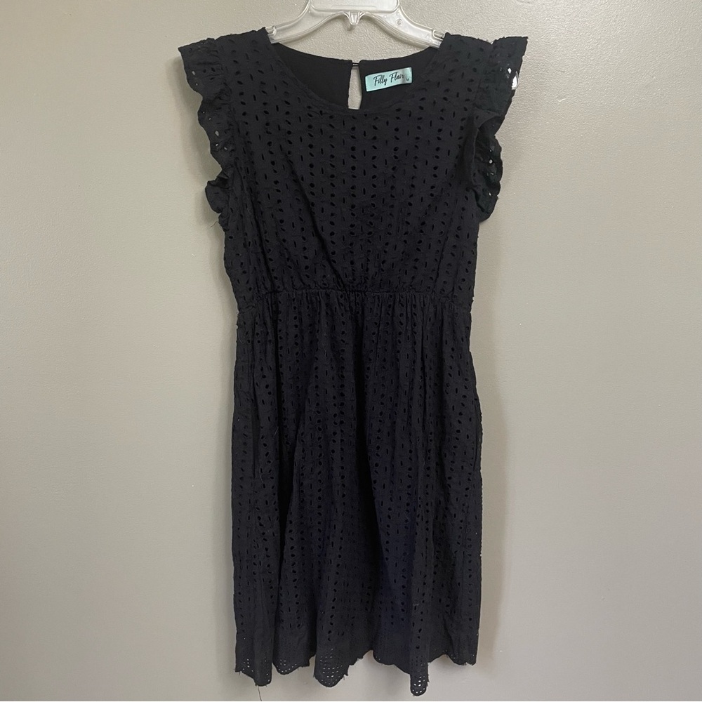 Filly Flair women’s size medium fit and flare black dress eyelet beach cotton